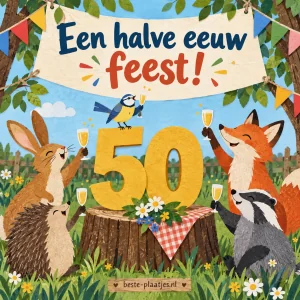Bosdieren vieren een halve eeuw met een grote 50 en een feesttafel.