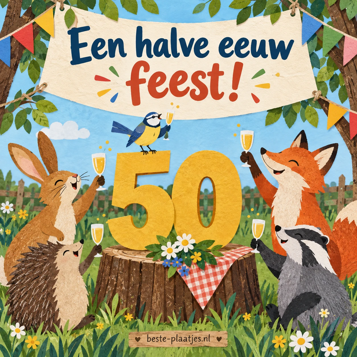 Bosdieren vieren een halve eeuw met een grote 50 en een feesttafel.