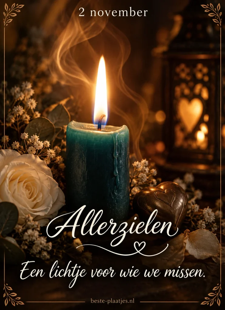 Een kaars met een warme vlam en sierlijke rook brengt een stille Allerzielenherinnering.