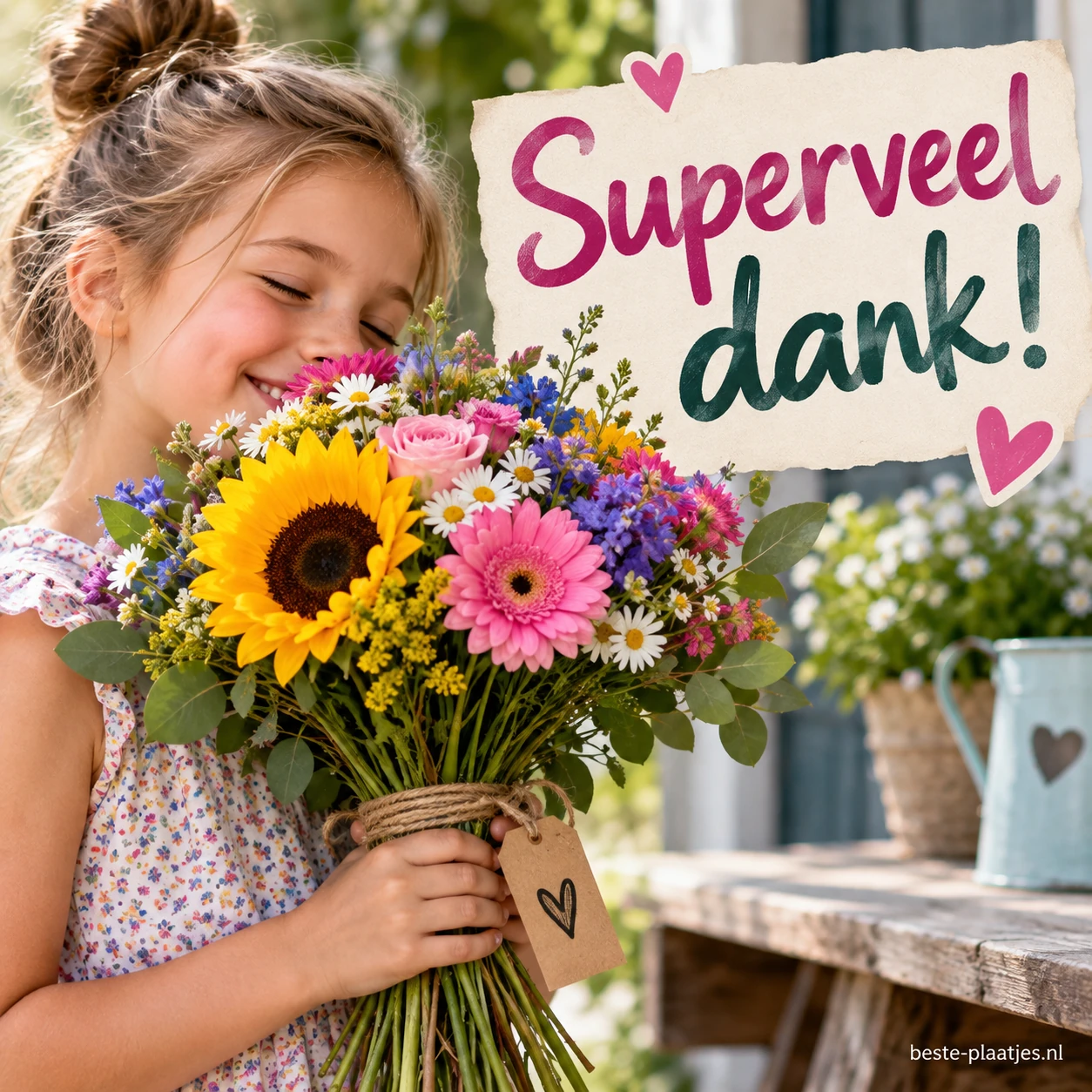 Een meisje ruikt aan een groot boeket kleurrijke bloemen. Een meisje ruikt aan een groot boeket kleurrijke bloemen.