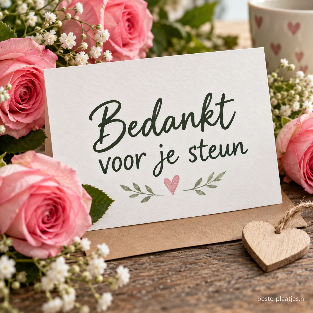 Roze rozen omringen een kaart voor iemands steun. Roze rozen omringen een kaart voor iemands steun.