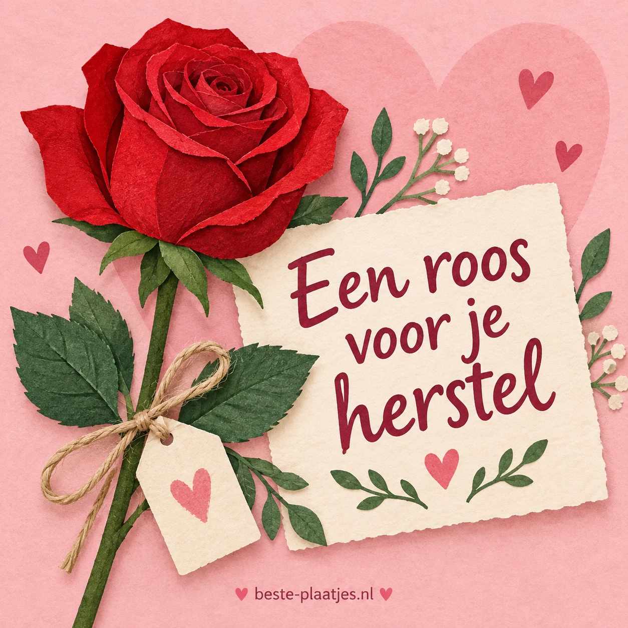 Een rode roos ligt op een roze kaart voor iemands herstel. Een rode roos ligt op een roze kaart voor iemands herstel.