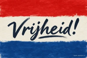 Het woord vrijheid staat op handgeschilderde rood-wit-blauwe banen.