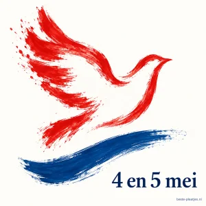 Een rode penseelduif staat boven een blauwe penseelstreek op een witte kaart.