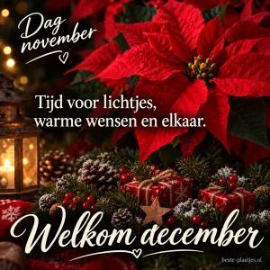 Een rode kerstster vormt de achtergrond van een warme groet bij de overgang naar december.
