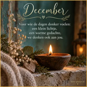 Een klein vlammetje op een stenen rand brengt een decembergroet met aandacht en hoop.