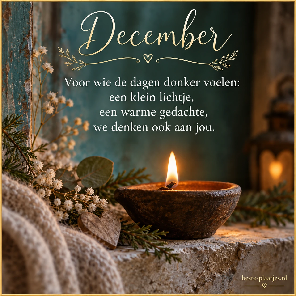 Een klein vlammetje op een stenen rand brengt een decembergroet met aandacht en hoop. Een klein vlammetje op een stenen rand brengt een decembergroet met aandacht en hoop.