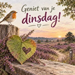 Sfeervolle herfsttinten en een hartvormig blad vieren warme liefde en fijne dinsdagenergie.