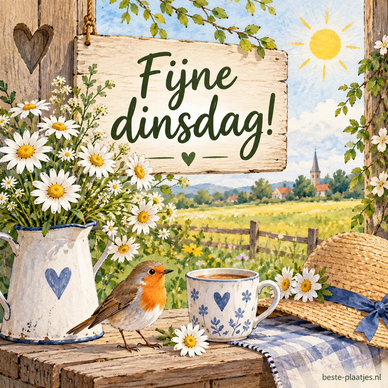 Zonnige madeliefjes en zacht groen brengen pure lentevreugde in de morgen.