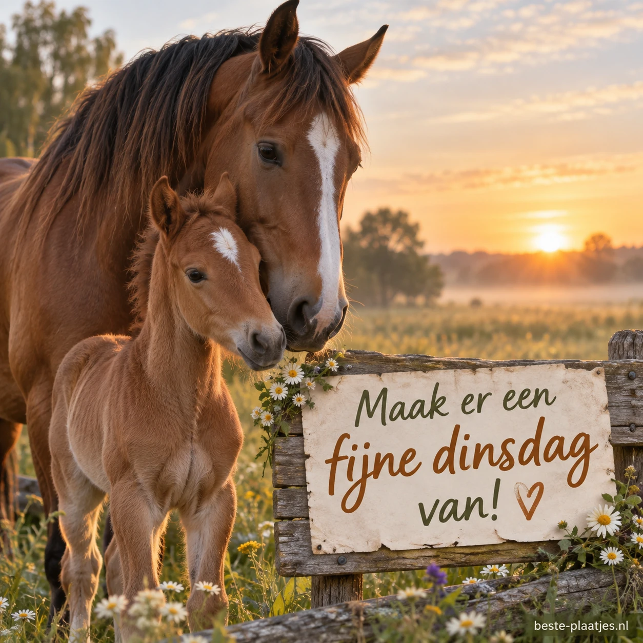 Twee paarden, een veulen en een volwassen paard.