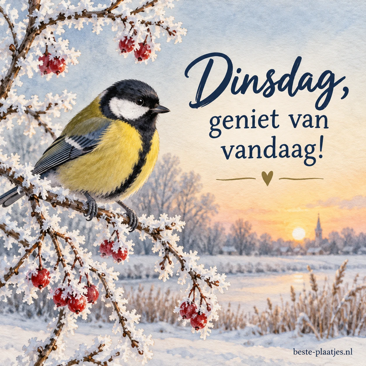 IJzige takken met een koolmeesje.