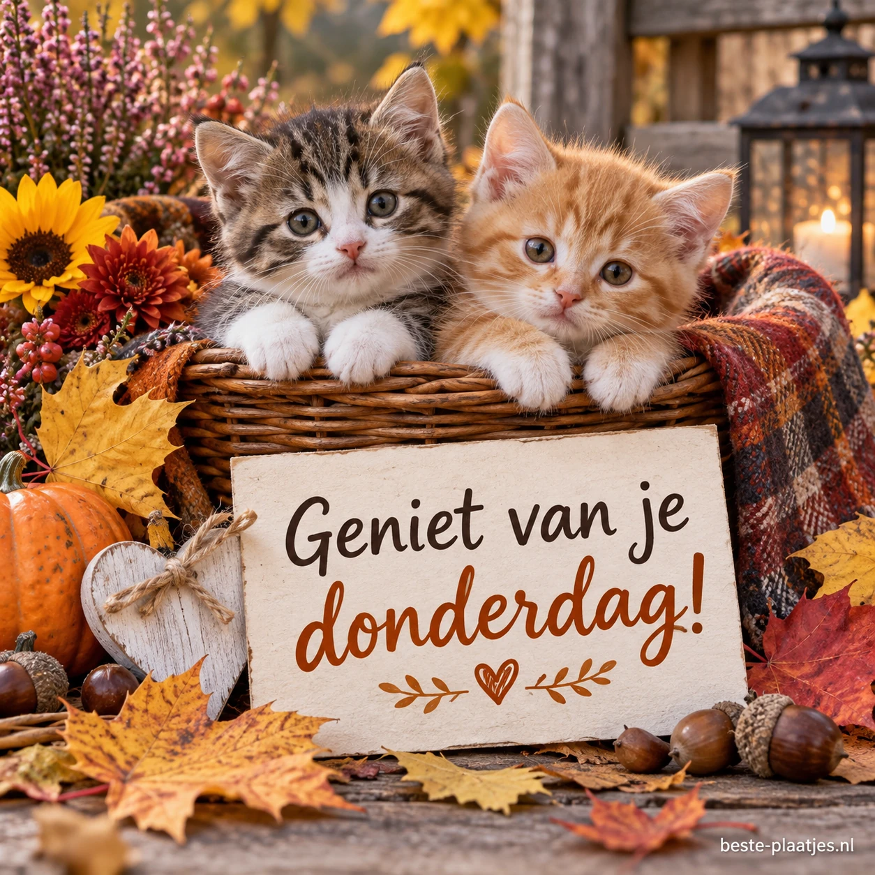 Wat een warme herfstsfeer met die twee schattige kittens. Wat een warme herfstsfeer met die twee schattige kittens.