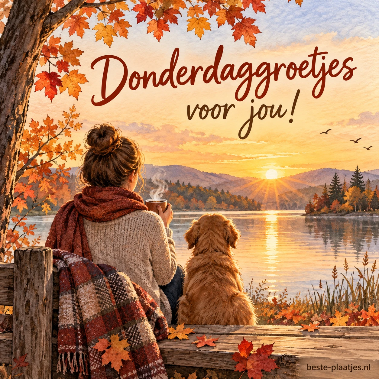 Zonsopgang achter herfstbladeren aan een meer. Zonsopgang achter herfstbladeren aan een meer.