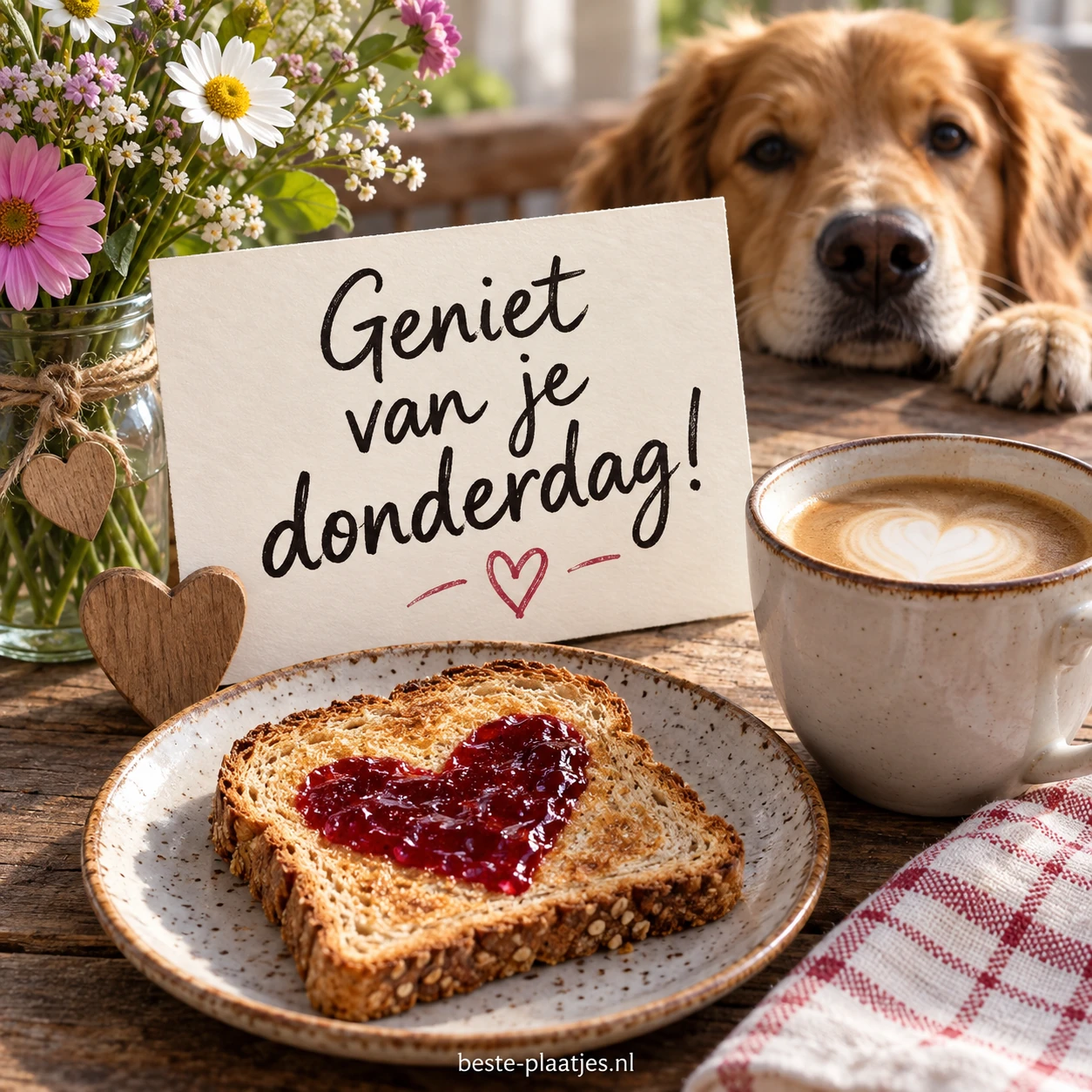 Een warme, rode ochtend met koffie en een hartje op je brood. Een warme, rode ochtend met koffie en een hartje op je brood.