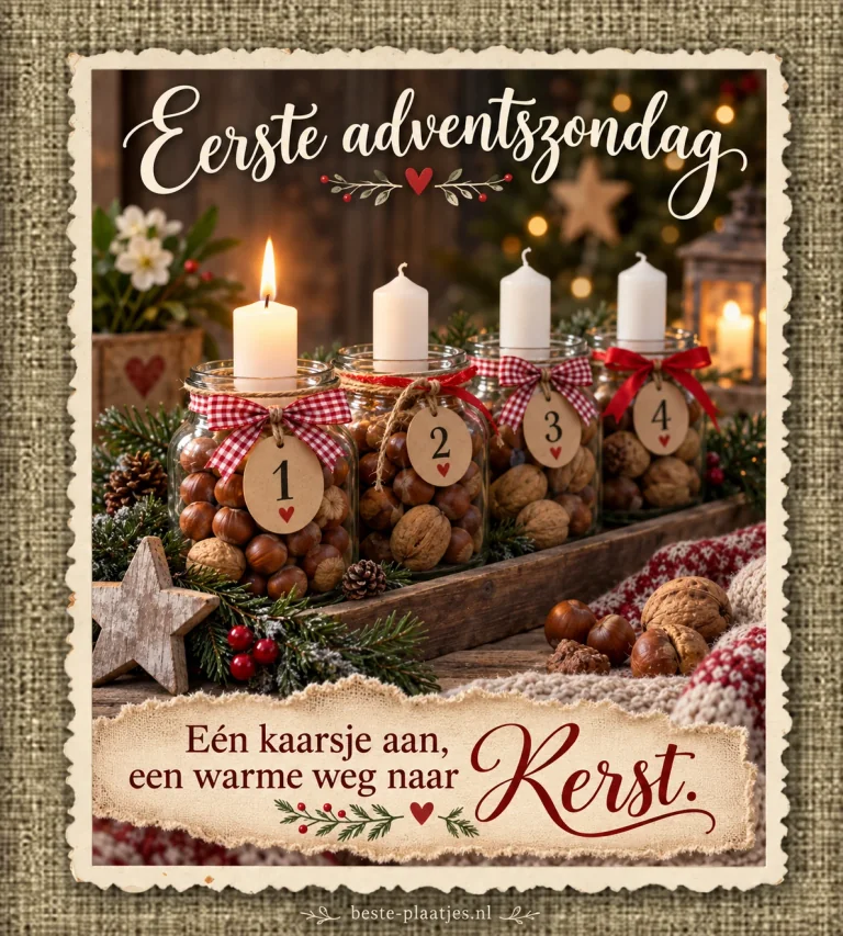 Vier kaarsen in met noten gevulde glazen potten vormen een gezellige adventsdecoratie.