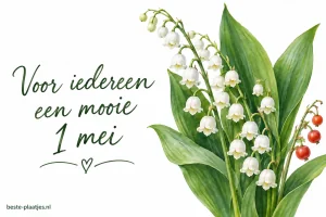 Een botanische aquarel van meiklokjes met enkele rode bessen staat op wit papier.