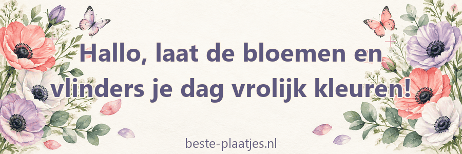 Aquarelbloemen en vlinders omlijsten een warme begroeting op licht papier.