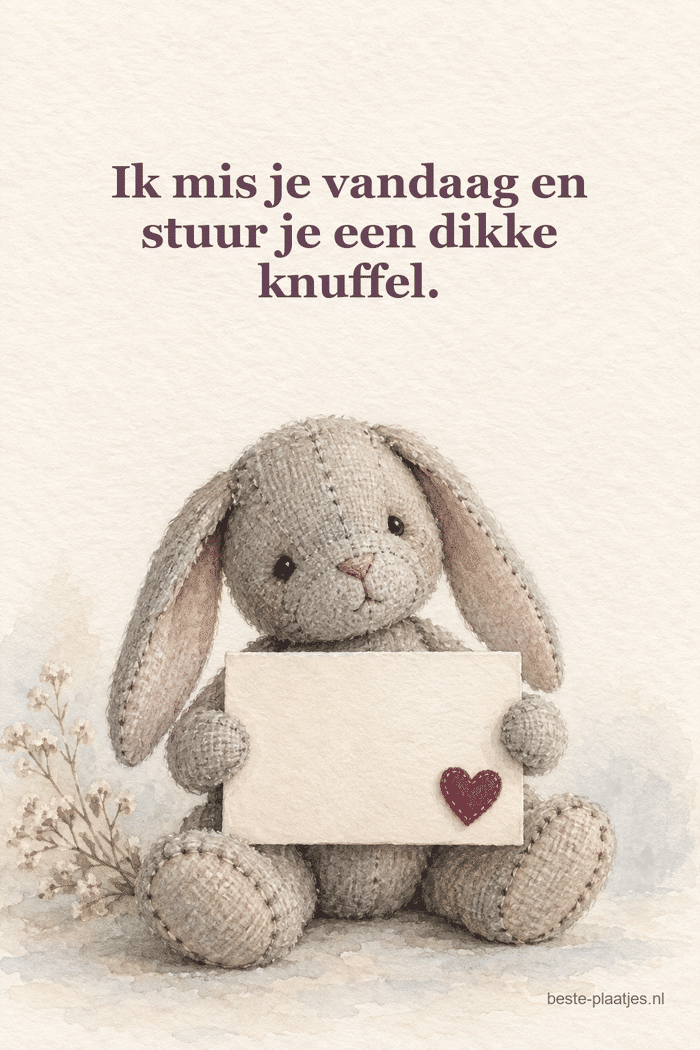 Een grijs stoffen konijn houdt een lege kaart met een rood hart vast. Een grijs stoffen konijn houdt een lege kaart met een rood hart vast.