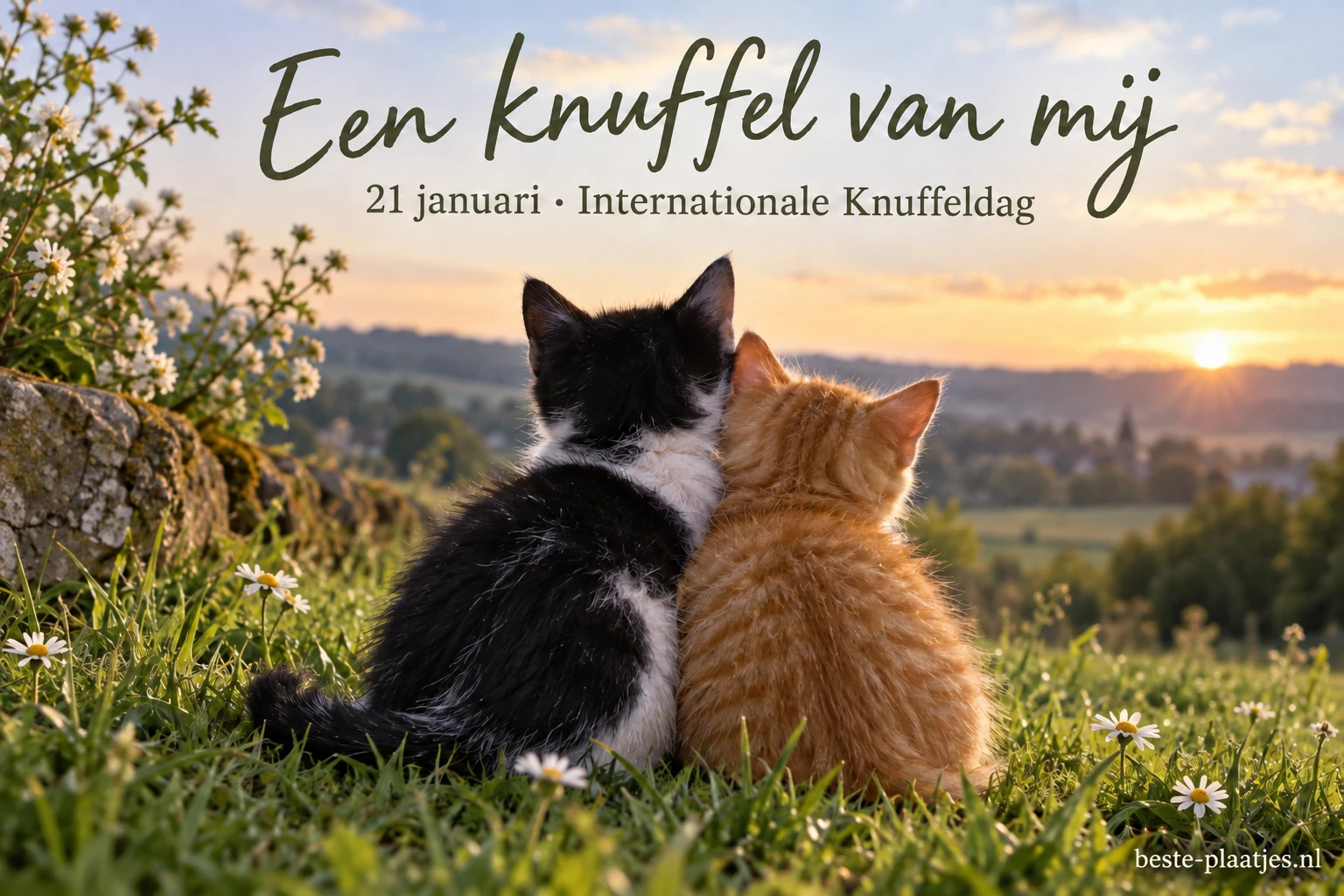 Twee kittens zitten dicht tegen elkaar in het groene gras. Twee kittens zitten dicht tegen elkaar in het groene gras.
