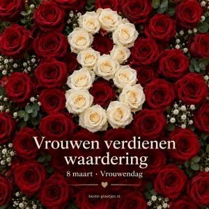 Witte rozen vormen een acht tussen een veld van dieprode rozen.