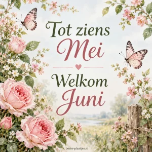 Roze rozen en vlinders sieren een zachte bloemrijke kaart.
