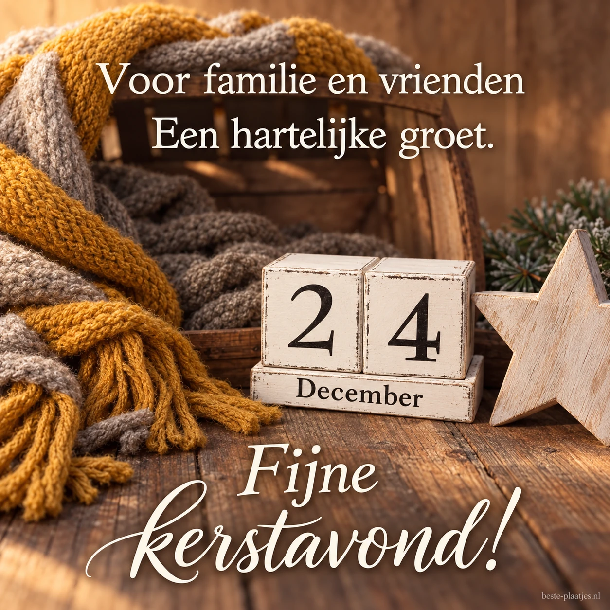 Een houten datumblok met een warme sjaal brengt een groet voor familie en vrienden. Een houten datumblok met een warme sjaal brengt een groet voor familie en vrienden.
