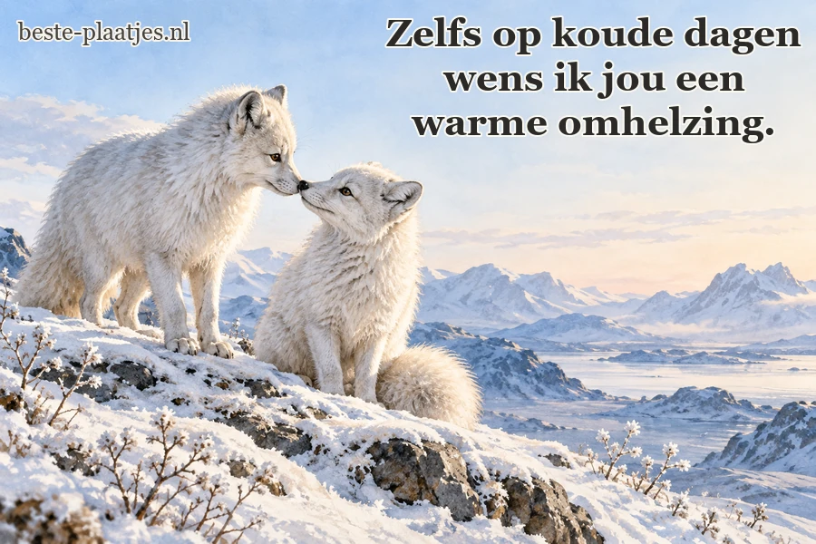 Twee poolvossen raken elkaar aan in een besneeuwd landschap. Twee poolvossen raken elkaar aan in een besneeuwd landschap.