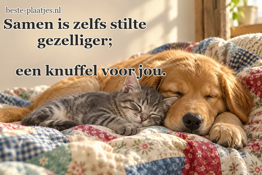 Een pup en kitten liggen samen op een geruite deken. Een pup en kitten liggen samen op een geruite deken.
