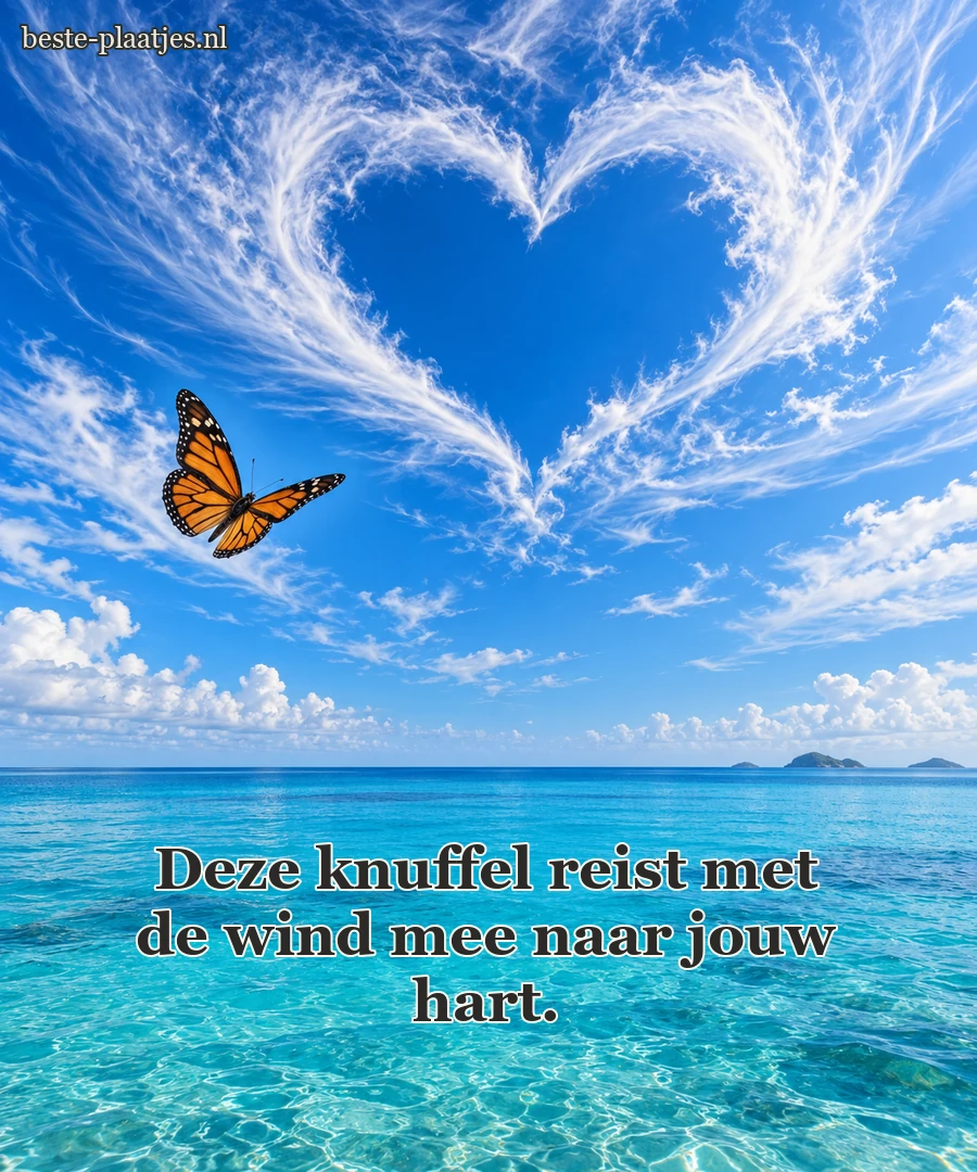 Een vlinder vliegt onder een hartvormige opening in de wolken. Een vlinder vliegt onder een hartvormige opening in de wolken.