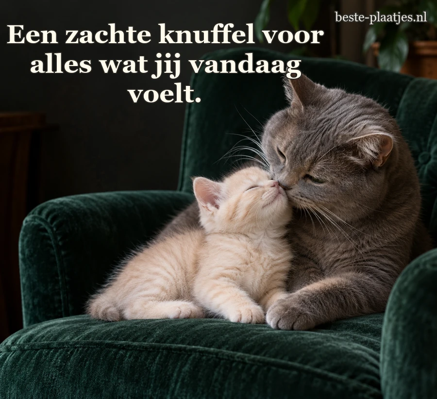 Een grijze kat raakt een licht kitten zacht aan. Een grijze kat raakt een licht kitten zacht aan.