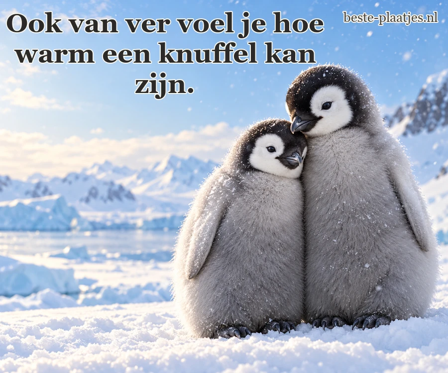 Twee jonge pinguïns schuilen dicht bij elkaar in de sneeuw. Twee jonge pinguïns schuilen dicht bij elkaar in de sneeuw.