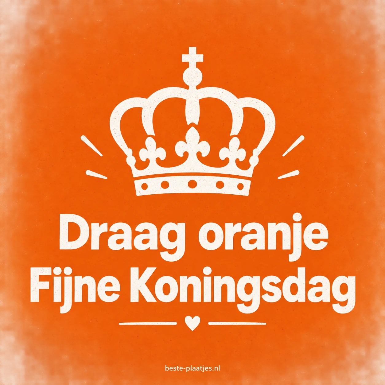 Een witte kroon en grote witte letters staan op een oranje affiche. Een witte kroon en grote witte letters staan op een oranje affiche.