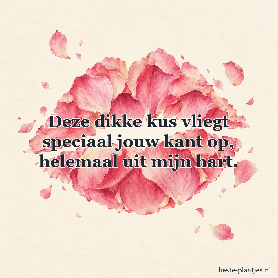 Een zachtroze kusafdruk zweeft boven crème papier.