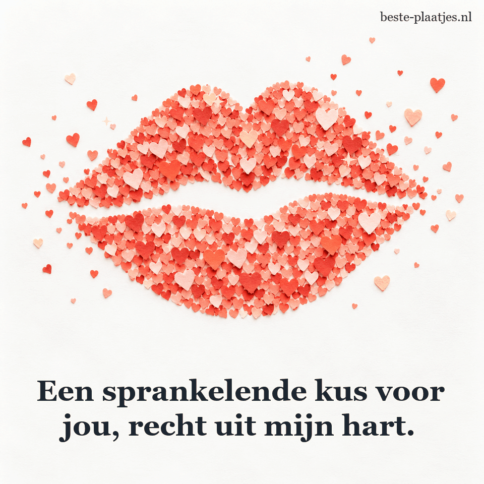 Koraalkleurige lippen en confetti glanzen op licht papier.