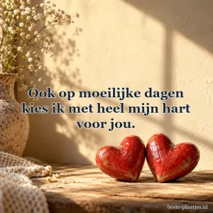 Twee keramische harten liggen in een warme lichtkring.