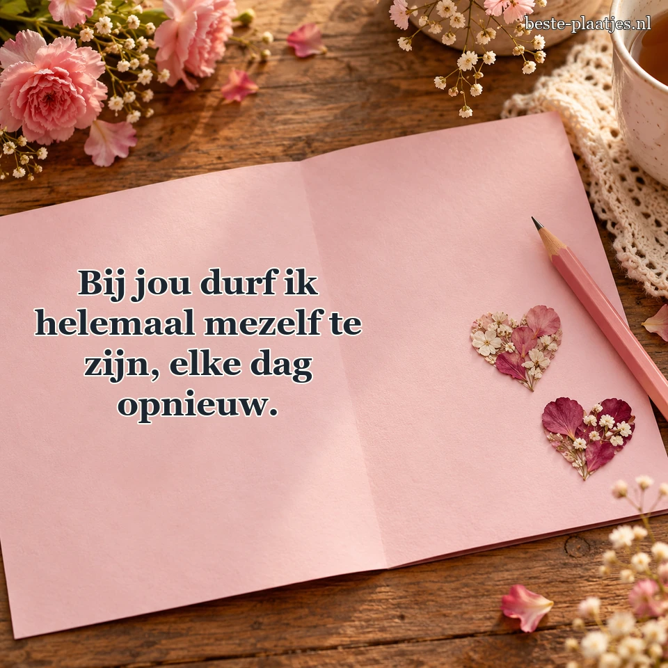 Een roze brief en twee harten liggen op een bureau. Een roze brief en twee harten liggen op een bureau.