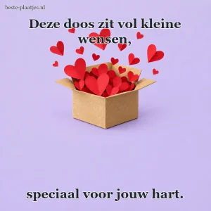 Een open cadeaupakketje laat papieren hartjes zien.
