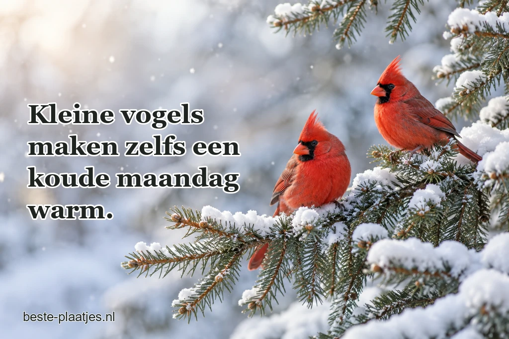 Twee rode kardinalen zitten op een besneeuwde sparrentak.
