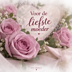 Roze rozen omlijsten een doorschijnend hart met een lieve wens.