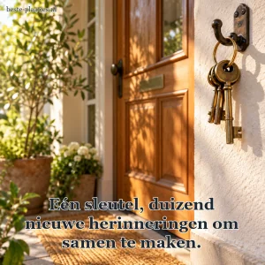 Een sleutelbos hangt in het licht van een voordeur.