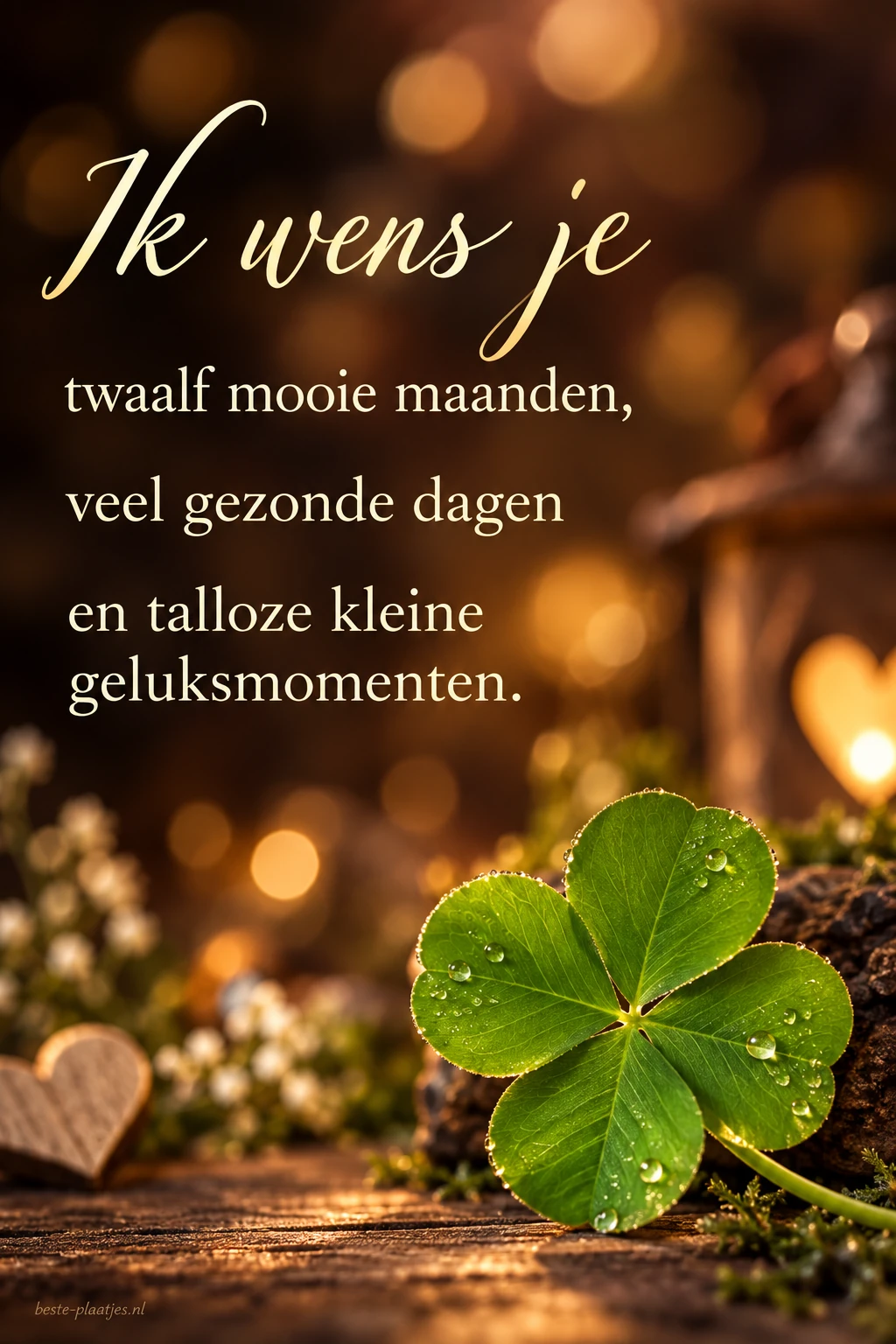 Een groen klavertje vier omlijst een wens voor mooie maanden en gezonde dagen. Een groen klavertje vier omlijst een wens voor mooie maanden en gezonde dagen.