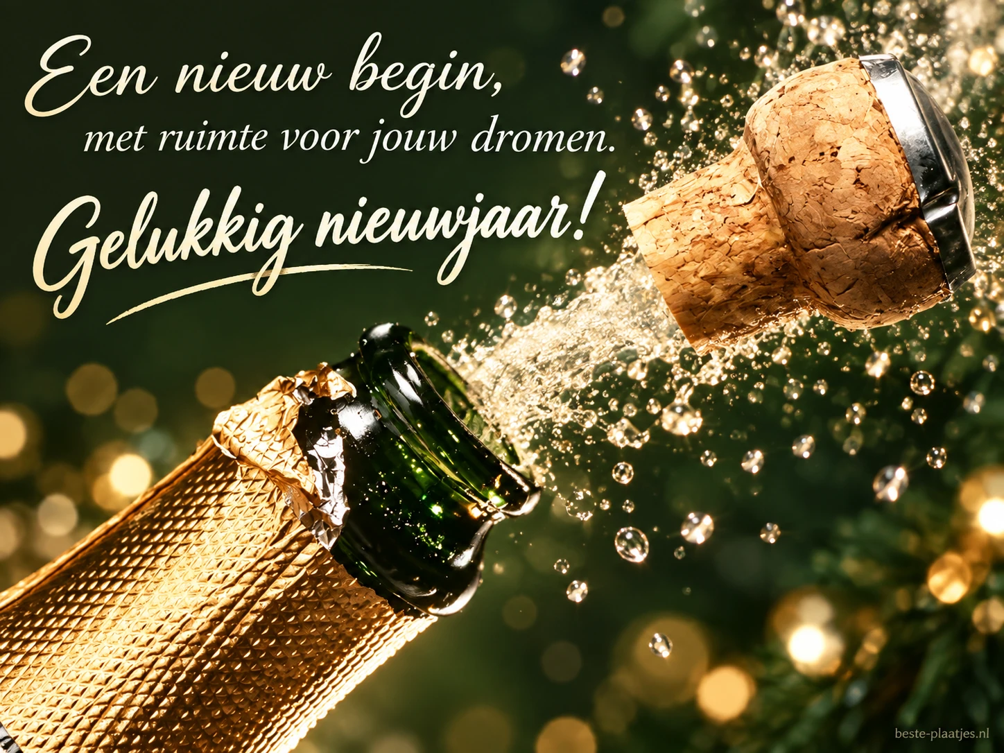 Een champagnekurk en een geopende fles symboliseren een nieuw begin. Een champagnekurk en een geopende fles symboliseren een nieuw begin.