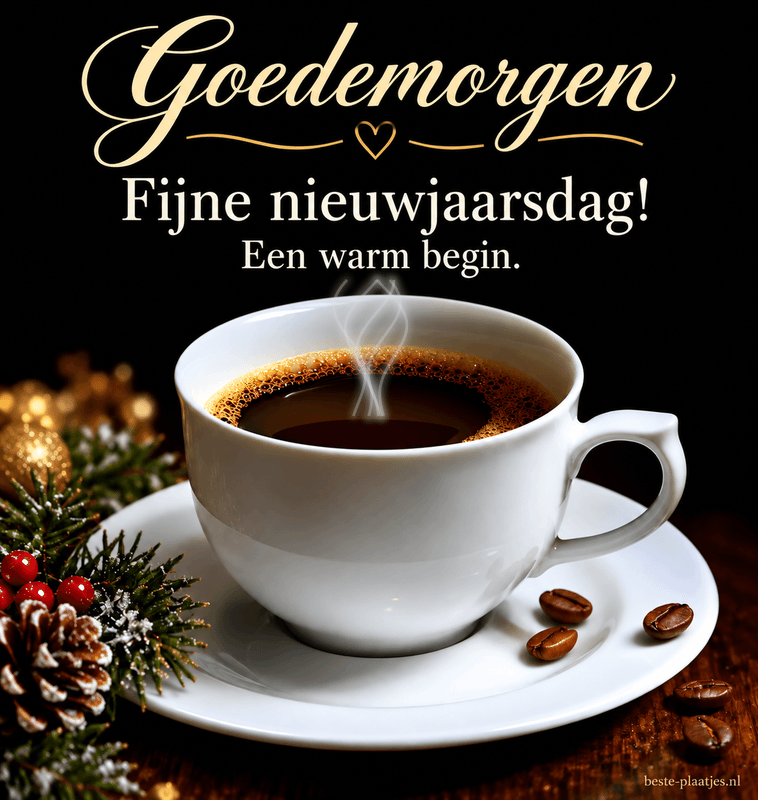Een warme kop koffie met opstijgende stoom brengt een ochtendgroet op nieuwjaarsdag. Een warme kop koffie met opstijgende stoom brengt een ochtendgroet op nieuwjaarsdag.