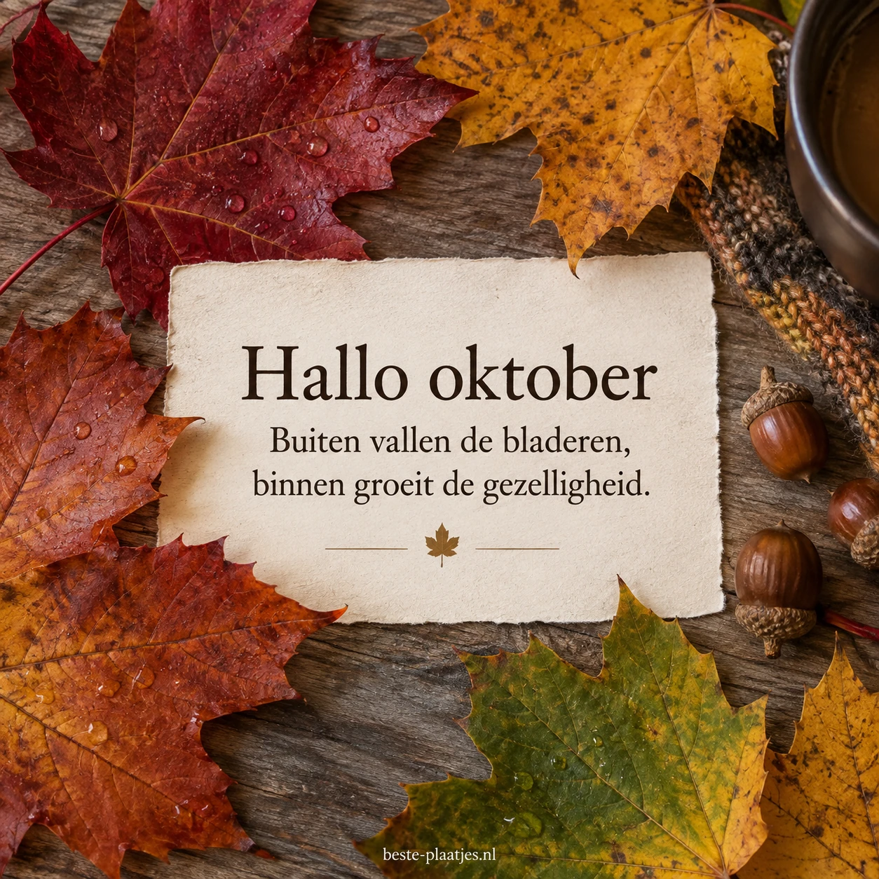 Kleurrijke esdoornbladeren omlijsten een warme groet voor oktober. Kleurrijke esdoornbladeren omlijsten een warme groet voor oktober.