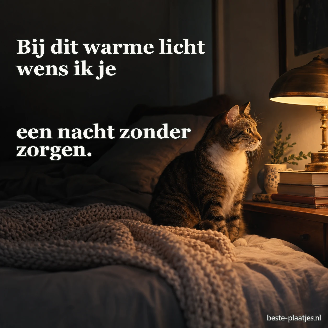 Een huiskat kijkt naar een warme bedlamp.