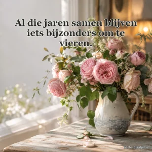 Roze tuinrozen staan in een aardewerken kan bij het raam.