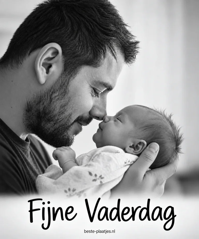 Een vader raakt met zijn neus die van zijn pasgeboren baby op een zwart-witfoto.
