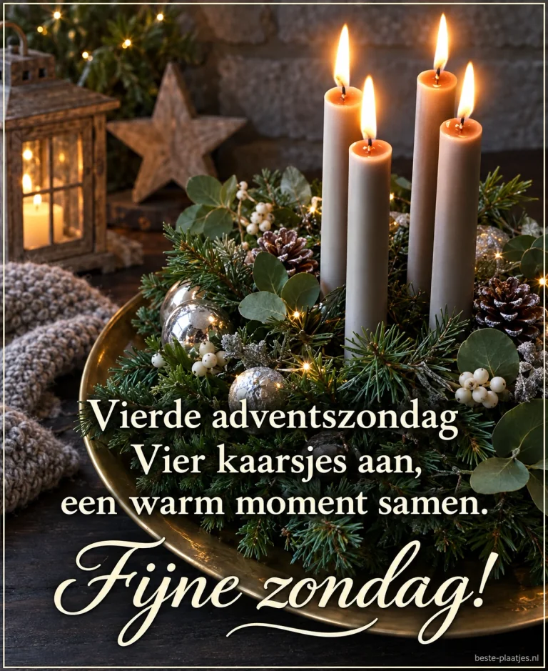 Vier brandende kaarsen in een groene krans brengen een wens voor een warm moment samen.