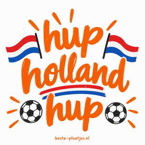 Oranje supportersletters en twee voetballen staan op een donkere kaart.