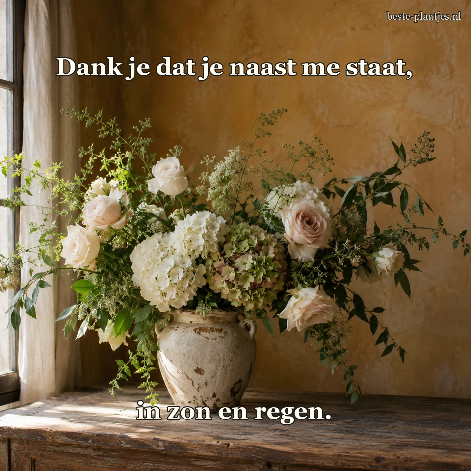 Een veldboeket staat in een aardewerken vaas bij een raam.